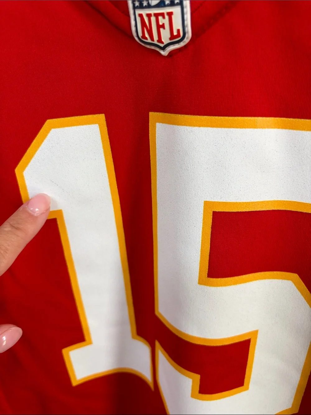 Nike Kids NFL Patrick Mahomes Red Football Jersey #15 with White & Gold Accents!